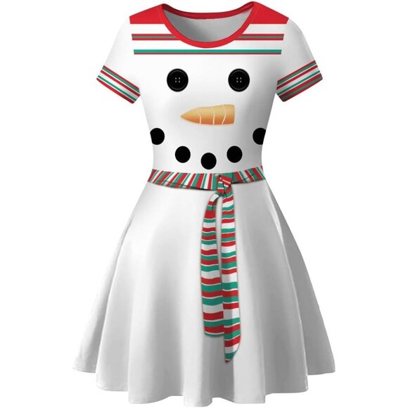 Women's Ugly Christmas Santa Dress 2 Snowman Holiday Print Dress for Party Xmas - Picture 2 of 4